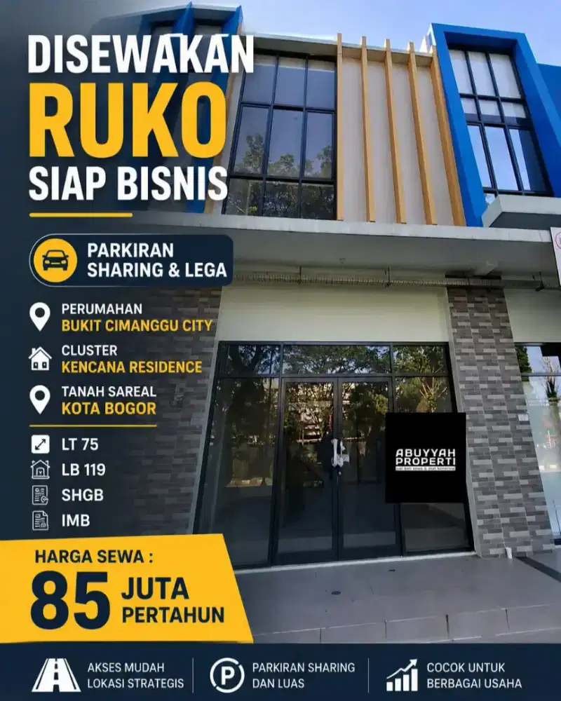 DISEWAKAN RUKO KENCANA RESIDENCE BUKIT CIMANGGU CITY KOTA BOGOR