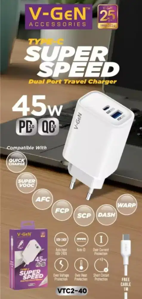 Charger Vgen 45watt Super Fast Charging ( BISA COD )