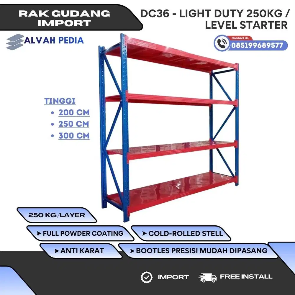 RAK GUDANG DC36 LIGHT DUTY IMPORT 250KG PER SUSUN PREMIUM MURAH RAK SE