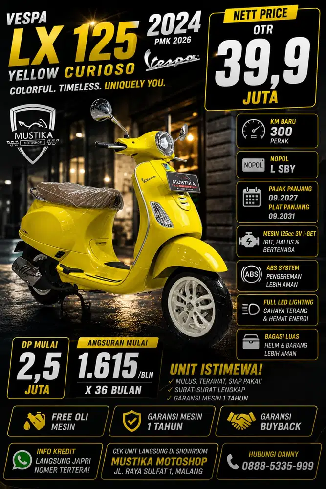 Like New‼️Vespa LX 125 2024 pmk 26. Km 300. DANNY Mustika Sulfat
