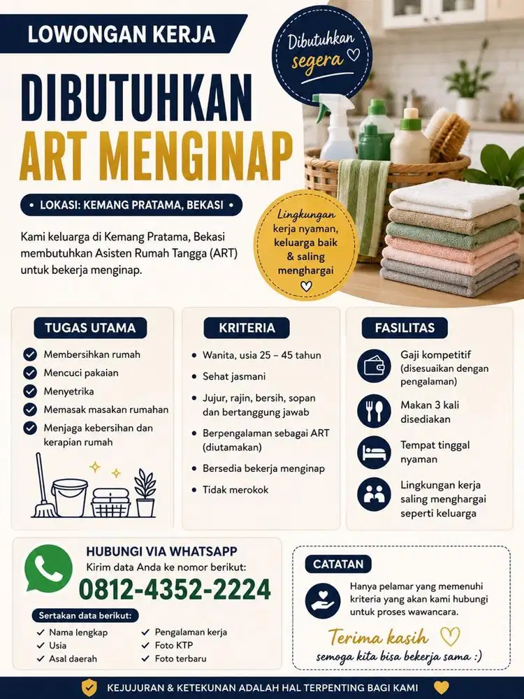 Dibutuhkan ART menginap