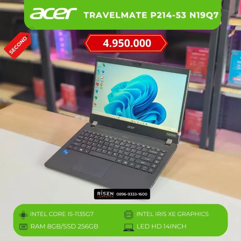 ACER TRAVELMATE P214-53 I5-1135G7 RAM 8GB SSD 256GB HD 14inch