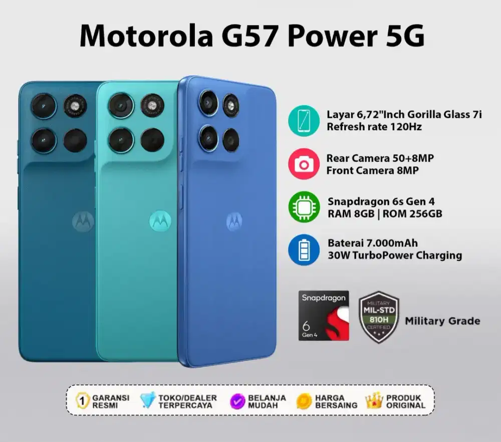 Motorola G57 jaringan 5G baterai 7000 mah