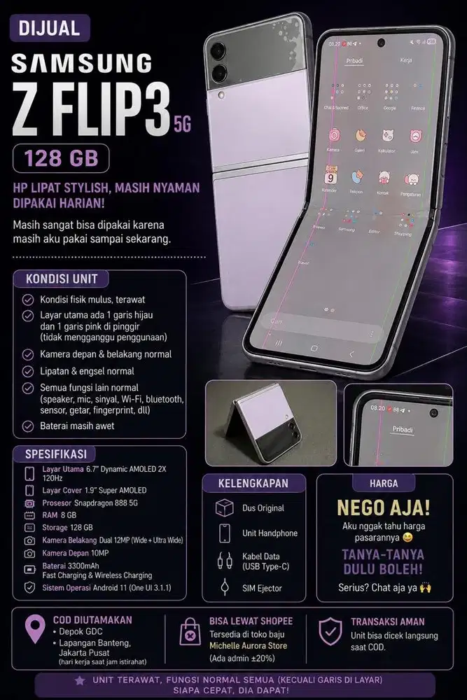 Samsung Z Flip 3 Warna Lavender