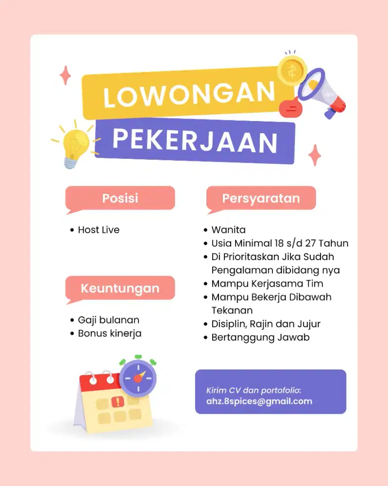 Dibutuhkan Host Live Produk FnB