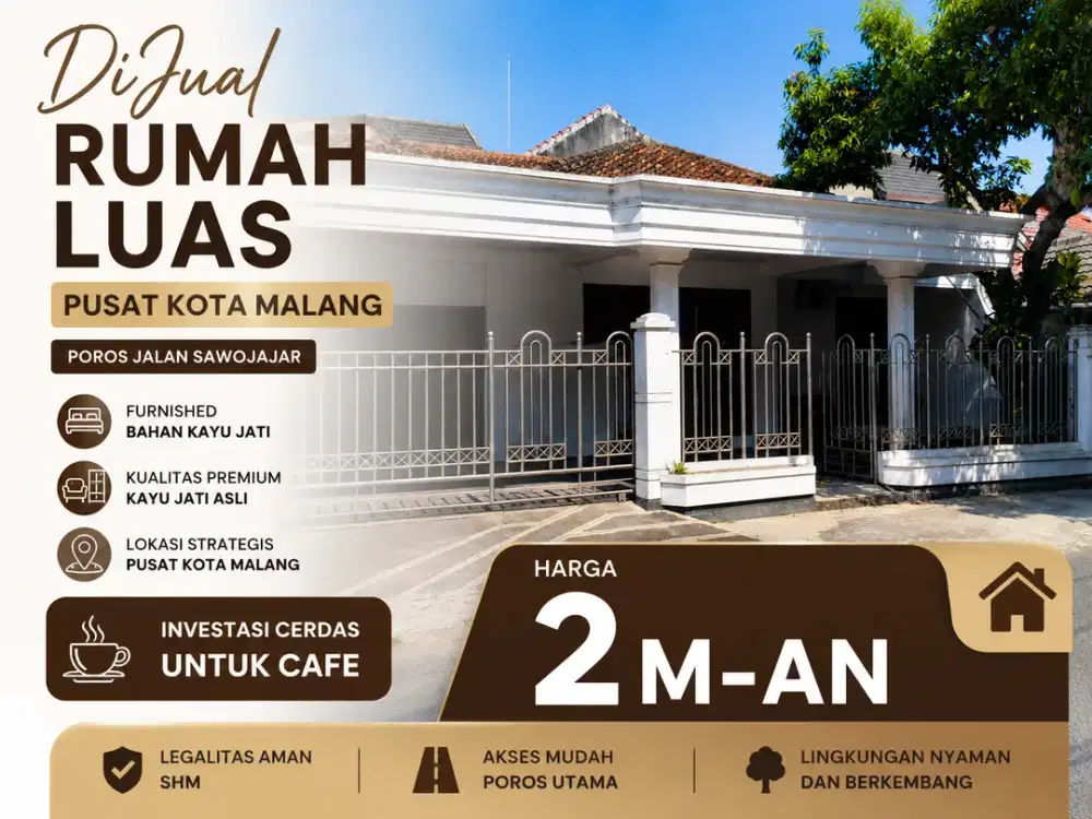 Rumah Siap Pakai Pusat Kota Malang Cocok untuk Cafe