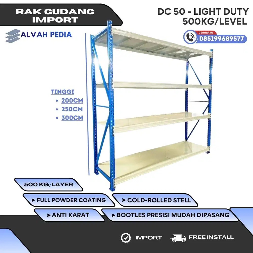 Rak Gudang DC50 PREMIUM Super 500Kg per susun Besi Tebal