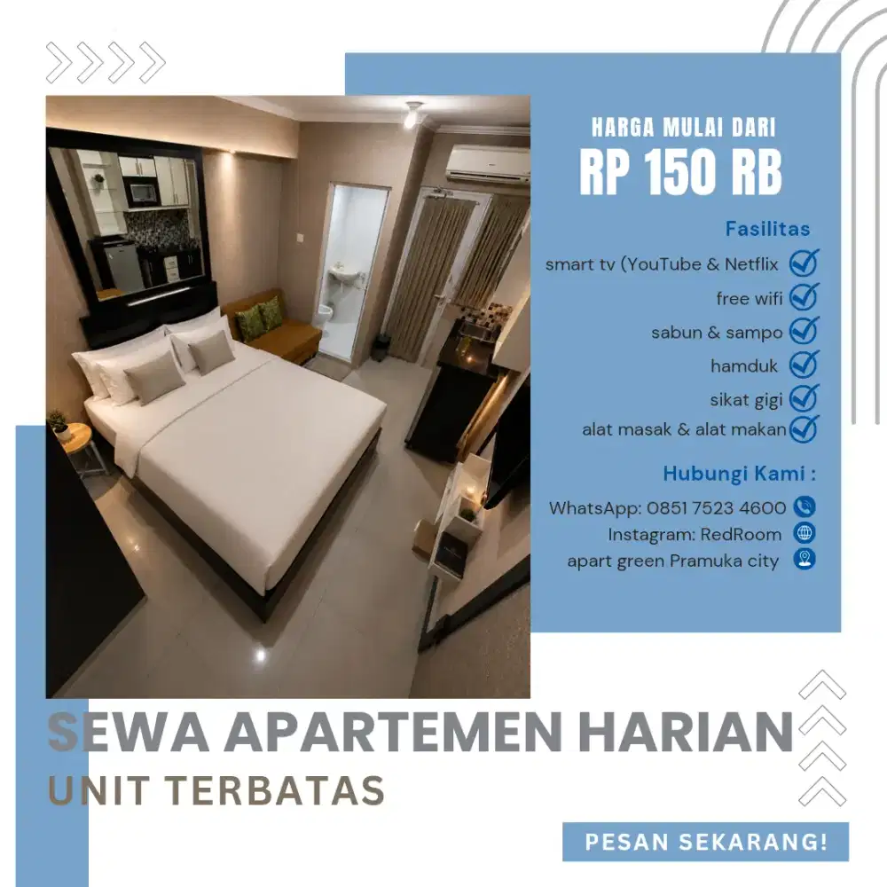 SEWA TRANSIT HARIAN APARTEMEN GREEN PRAMUKA CITY JAKARTA PUSAT