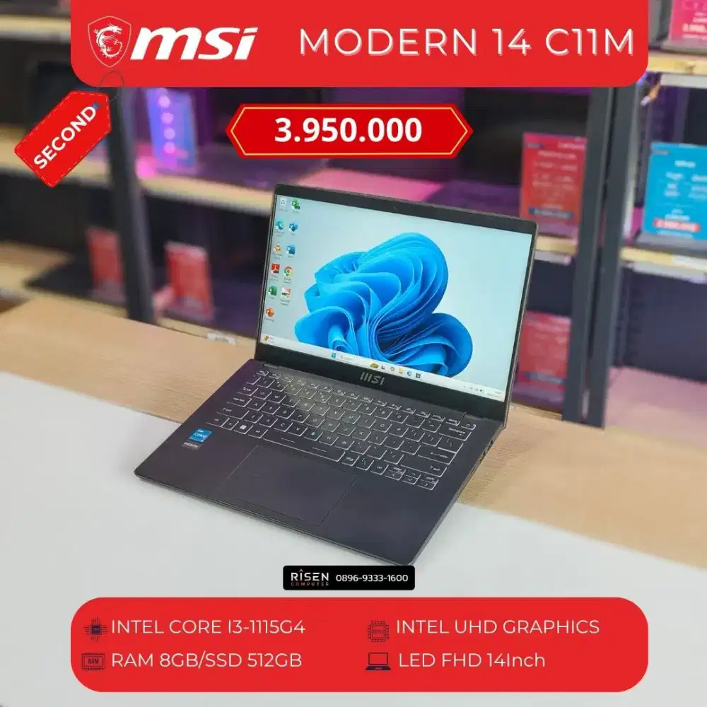 MSI MODERN 14 C11M I3-1115G4 RAM 8GB SSD 512GB FHD 14inch second