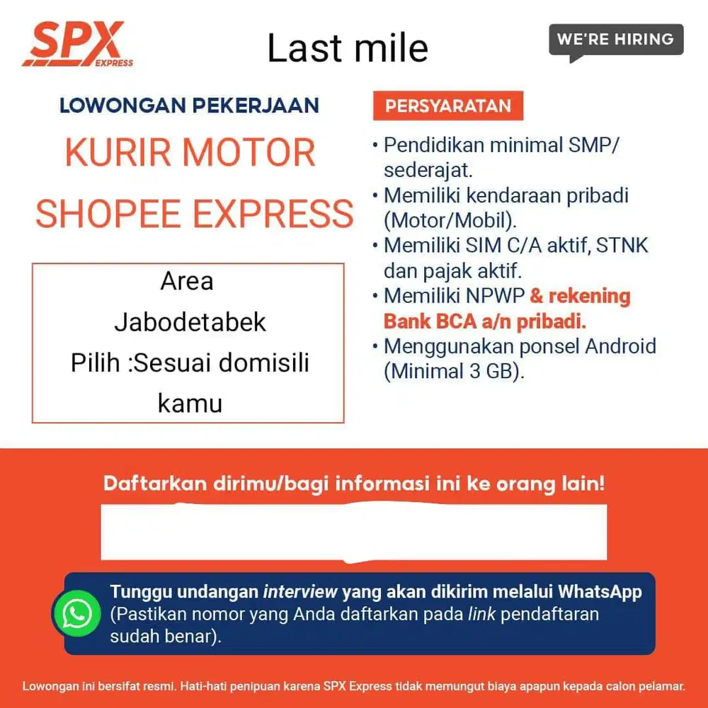 Lowongan kurir motor shopee express