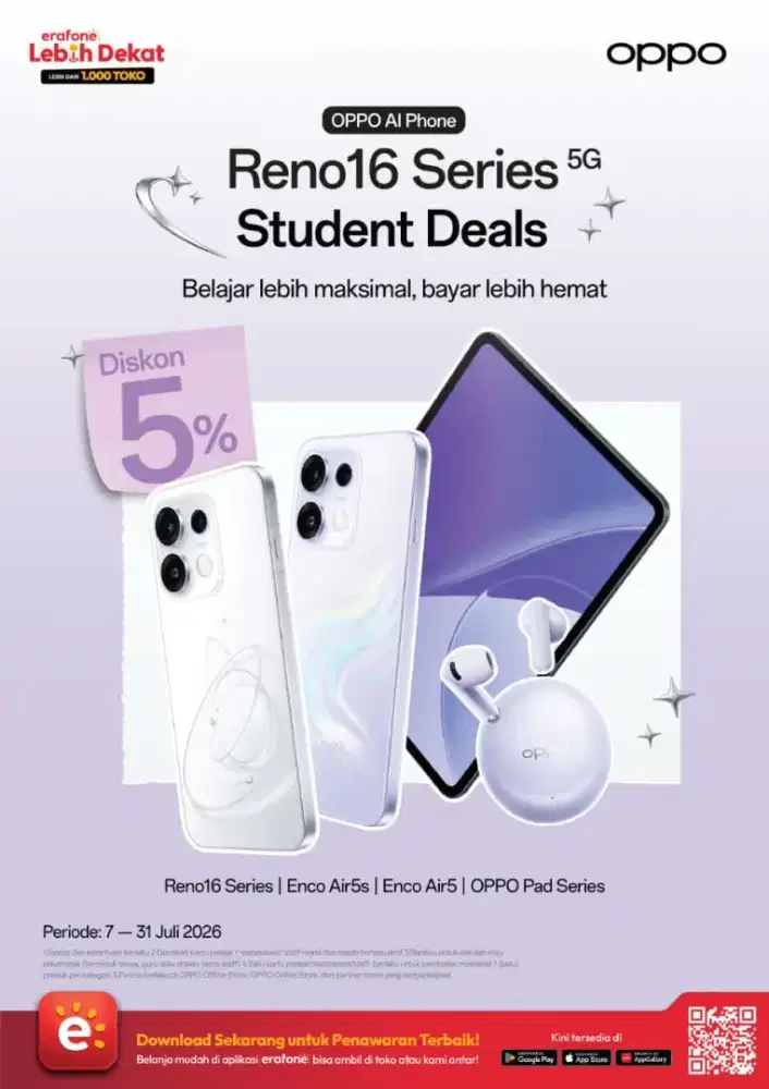 Promo Oppo Reno 16 series khusus pelajar/mahasiswa
