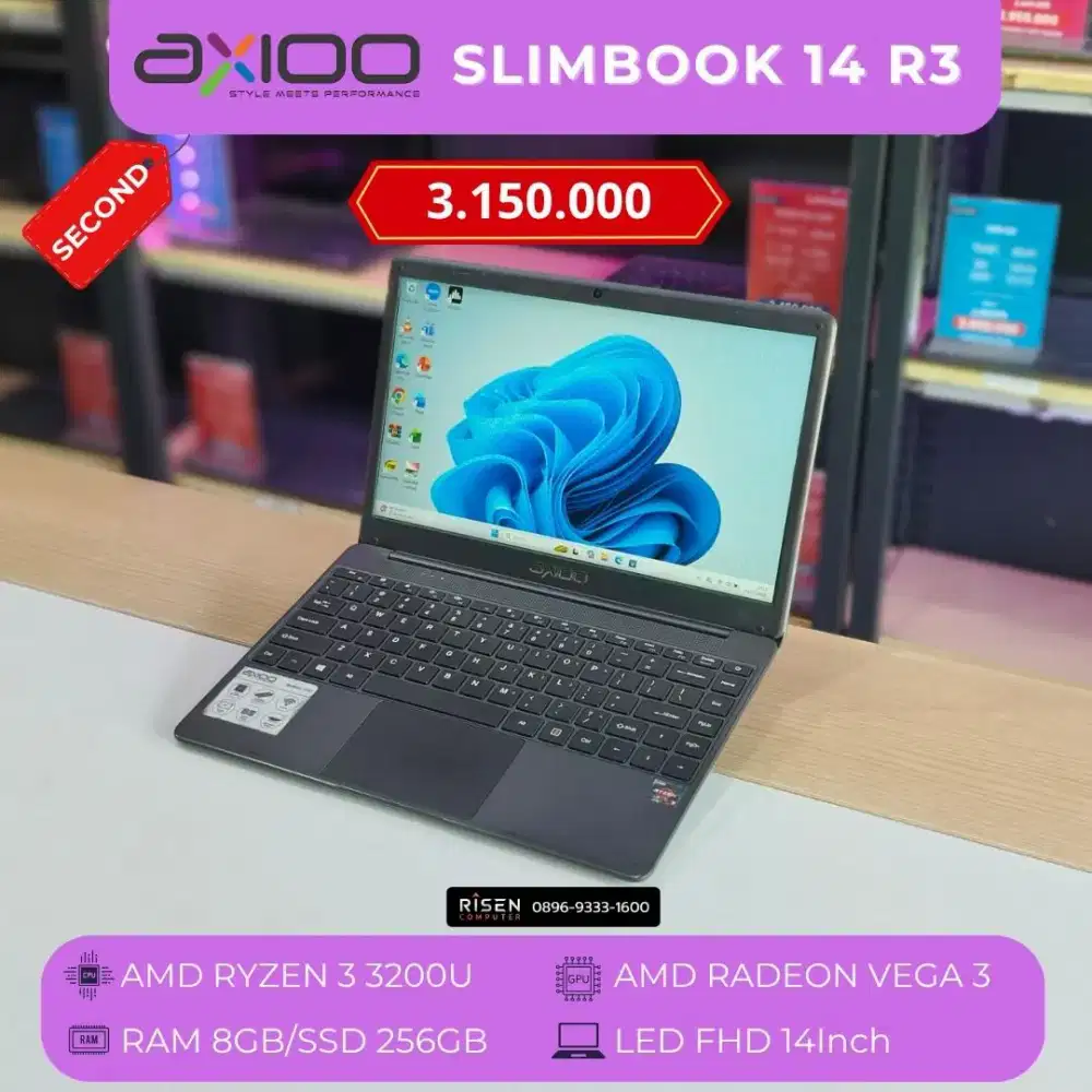 AXIOO SLIMBOOK 14 R3 AMD RYZEN 3 3200U RAM 8GB SSD 256GB FHD 14inch
