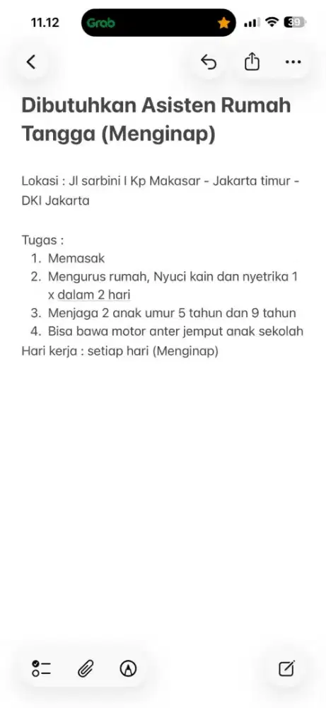 Di butuhkan ART MENGINAP