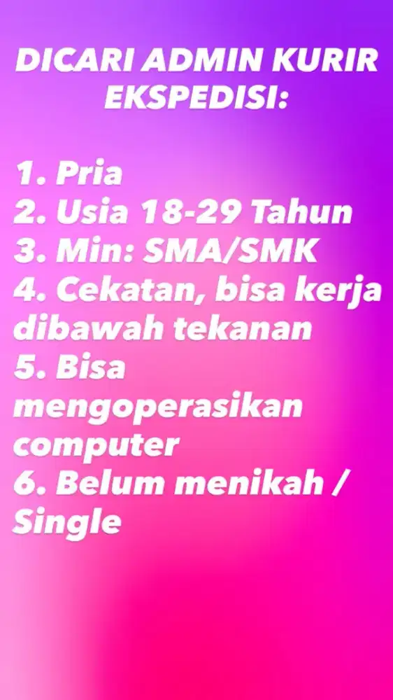 Dicari admin kurir ekspedisi
