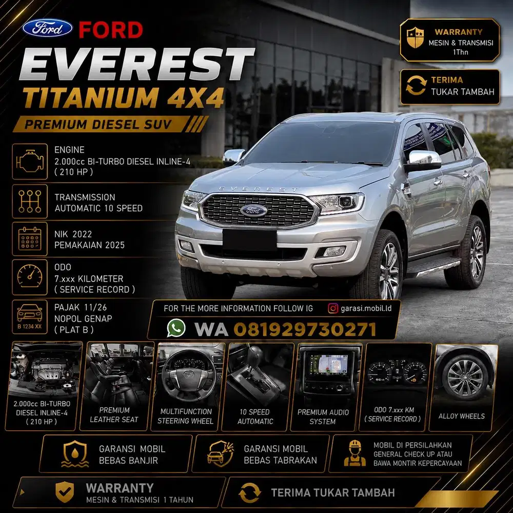 Ford Everest Titanium 4x4 AT Diesel 2.0 2022 / 2025 / Odo 7rbu KM