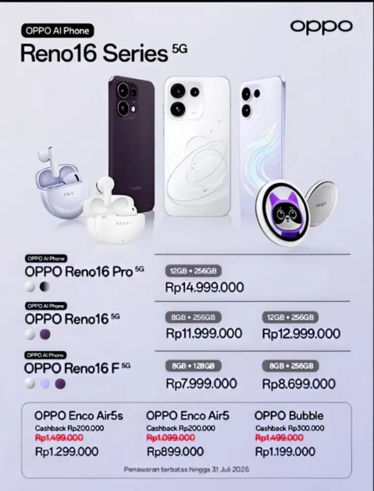 OPPO Reno16 Series 5G Ready Bisa Cicilan Akulaku DP 0 Persen