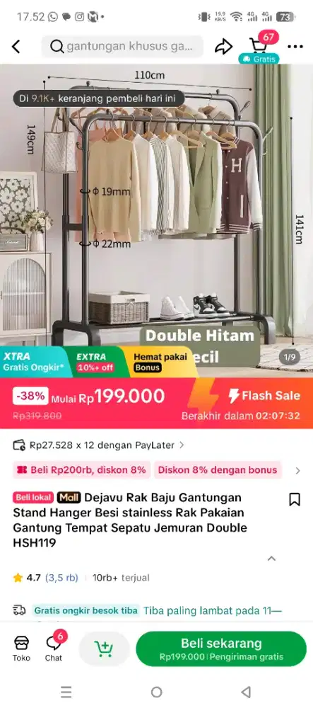 rak gantungan baju besi stainless