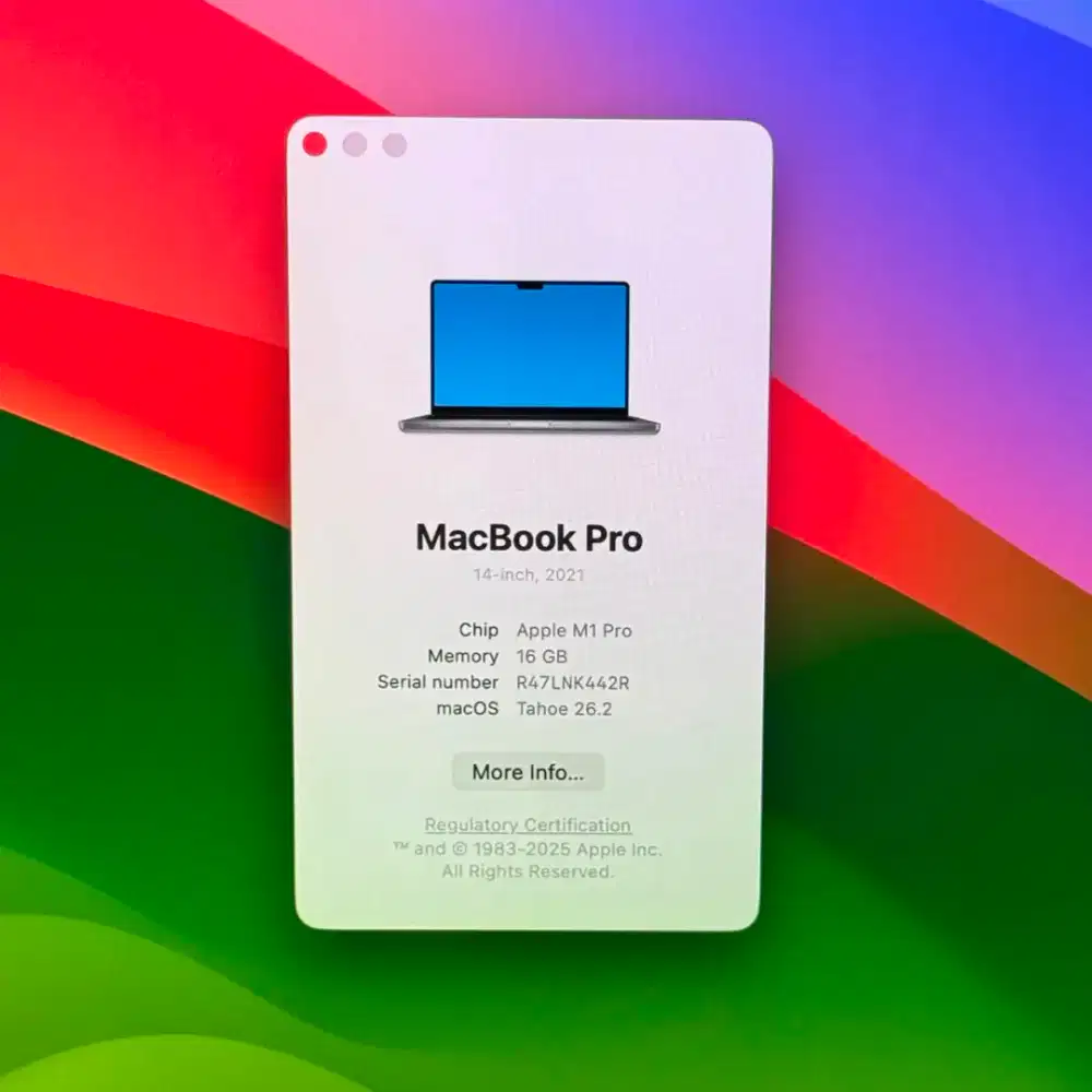 Macbook M1 Pro 14 inch Ram 16 Ssd 512 Layar 14 inch Space Grey Full