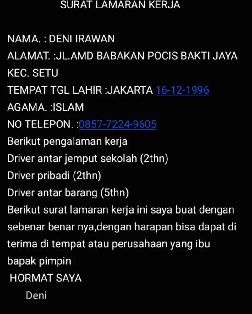 Saya sedang mencari pekerjaan driver Sim A