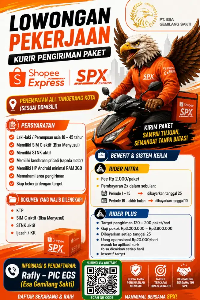 Rider Kurir SPX Area Tangerang Kota (sesuai domisili)