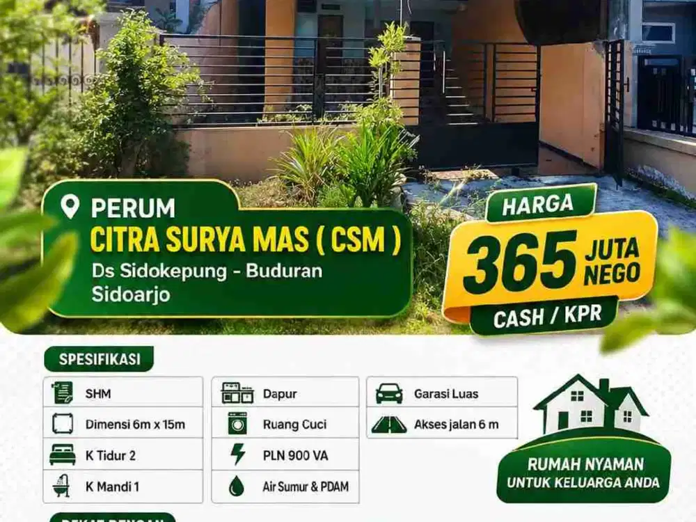 Rumah Murah siap Huni di Perum Citra Surya Mas, Desa Sidokepung, Buduran, Sda