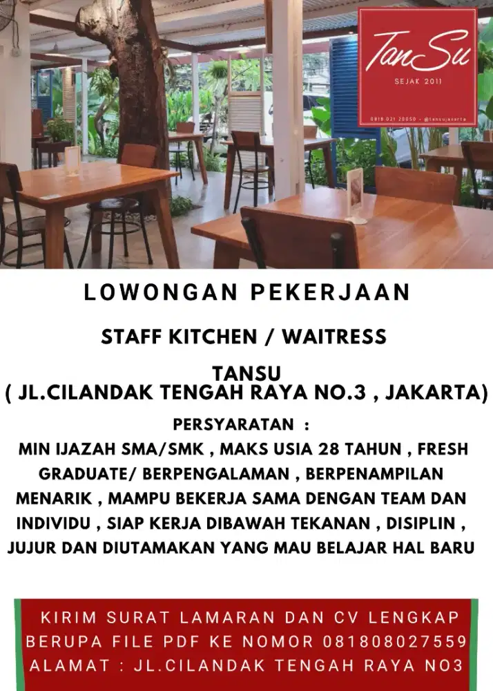 Lowongan Staff Kitchen & Waitress
