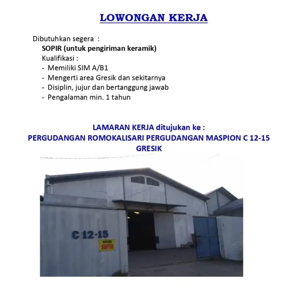 Lowongan kerja sopir
