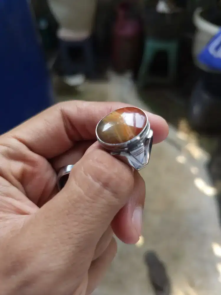 Cincin Akik Sulaiman Motif, Ring Alpaka Size 8/9