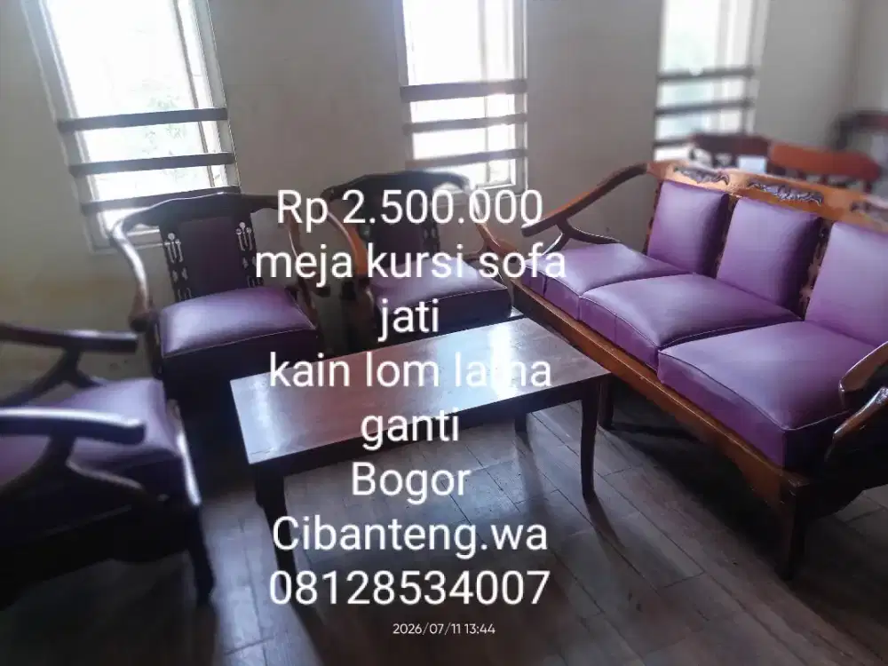 Meja kursi kayu jati bekas kain ungu baru ganti