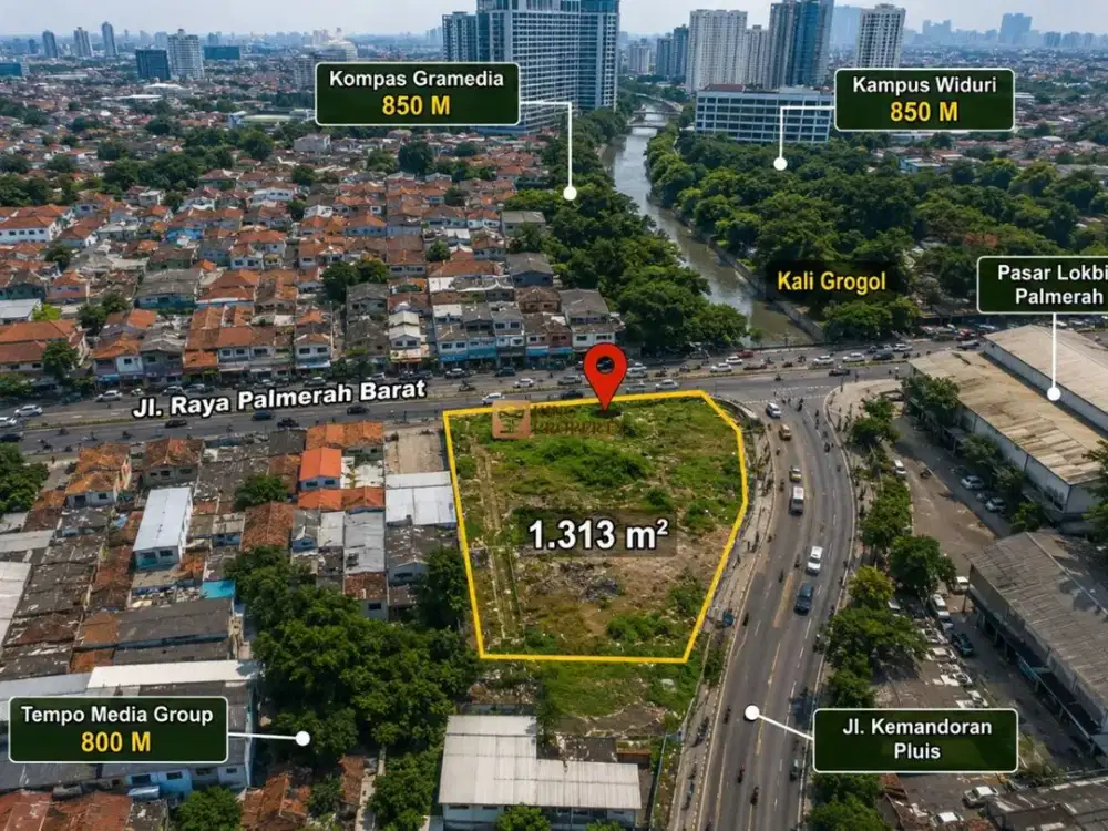 Tanah Strategis Di Area Ramai! Luas 1.313 m² di Palmerah – Dekat Stasiun Palmerah & Tol Slipi, Cocok Gedung Perkantoran, Nilai Investasi Tinggi