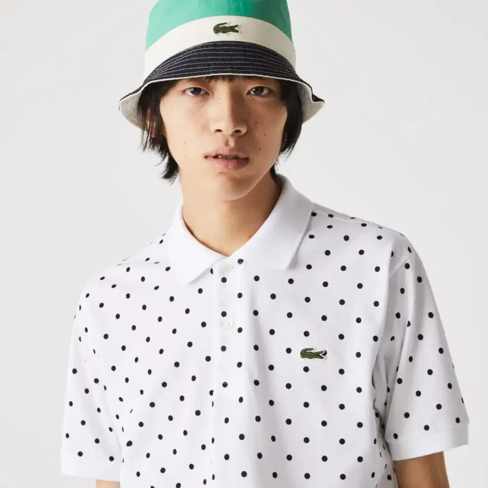 Kaos polo shirt Lacoste FRANCE white polkadot Size M