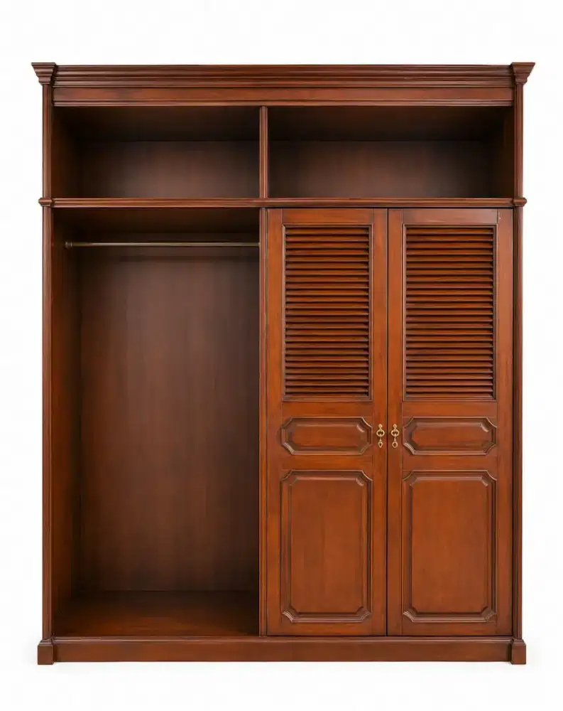 Lemari Pakaian Gantung Kayu Jati Solid 2 pintu + Open Hanging Wardrobe