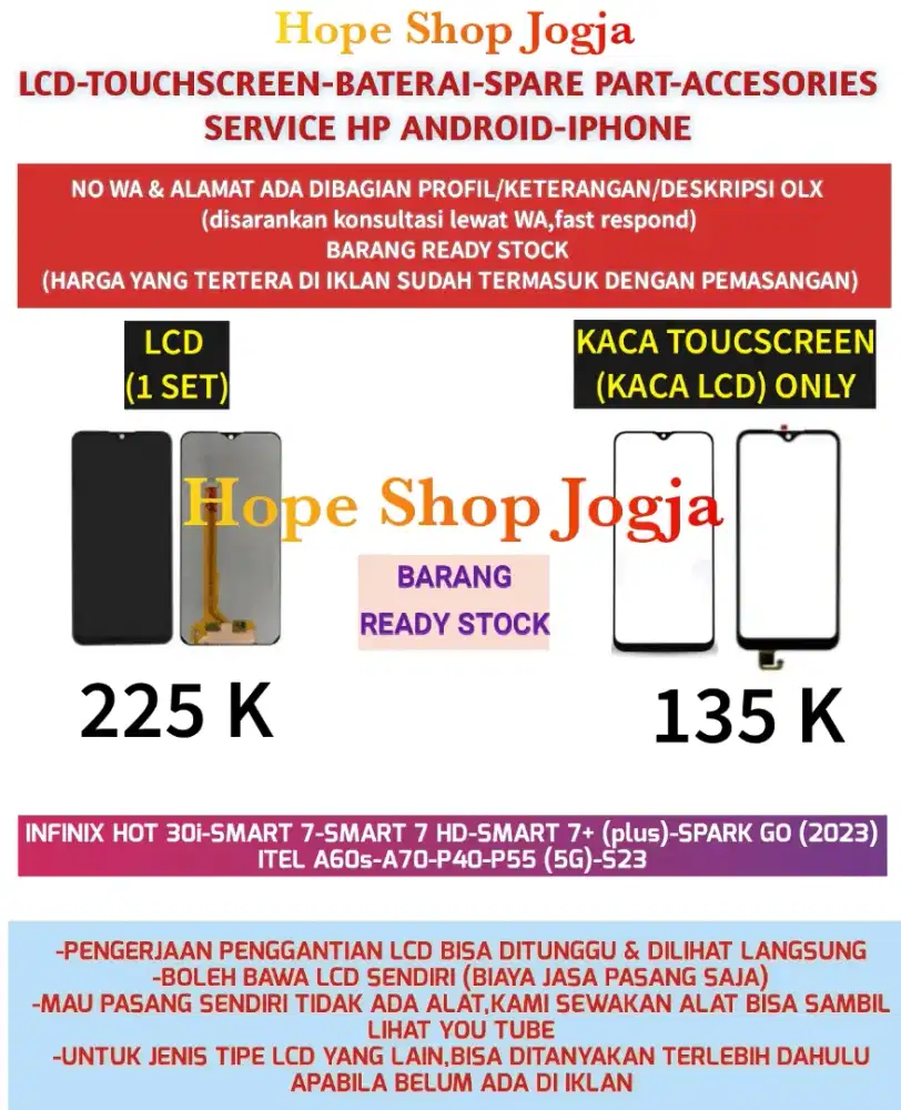 Touchscreen-Baterai-Lcd ITEL A60s-A70-P40-P55 (5G)-S23