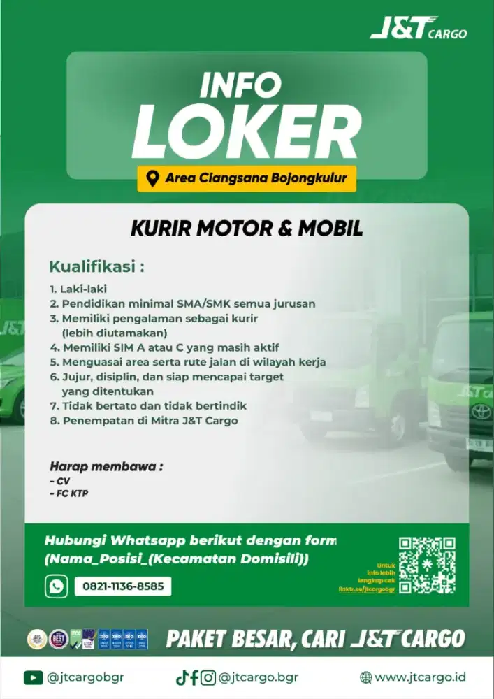 Dibutuhkan driver motor dan mobil untuk kurir paket
