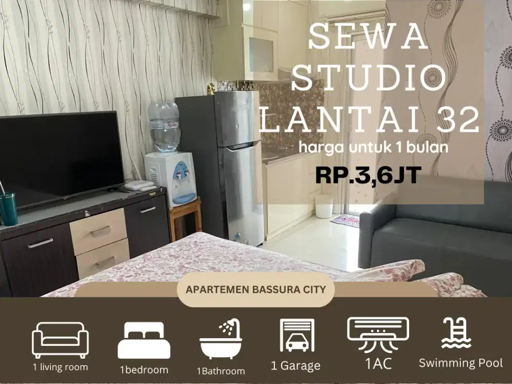sewa studio bulanan full furnis samping mall apartemen bassura city