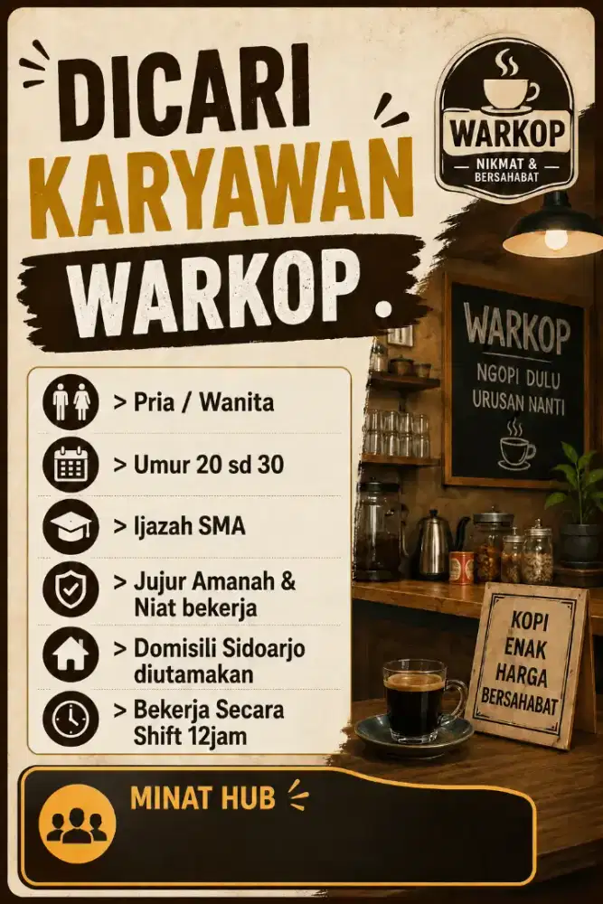 DICARI KARYAWAN UTK  WARKOP