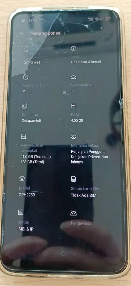 Hp oppo A54 R4/128 minus kaca LCD retak tapi LCD aman batt agak gdt BU