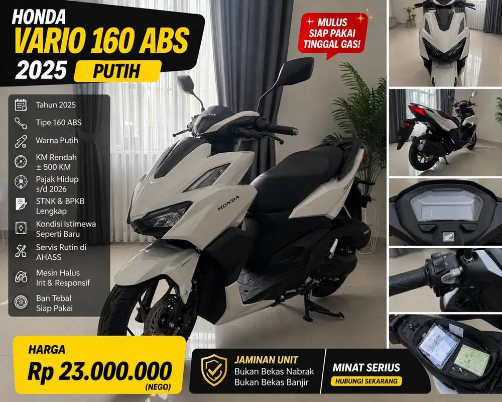 Honda Vario 160 ABS 2025 Putih | Like New | KM Rendah | Pajak Hidup