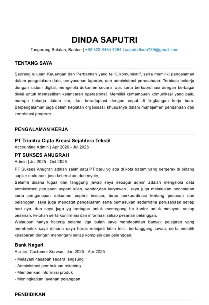 Mencari pekerjaan admin,staff accounting, admin pembukuan