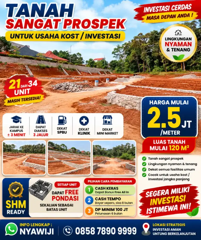 KAVLING PREMIUM SIAP BANGUN PROSPEK BANGUN KOST