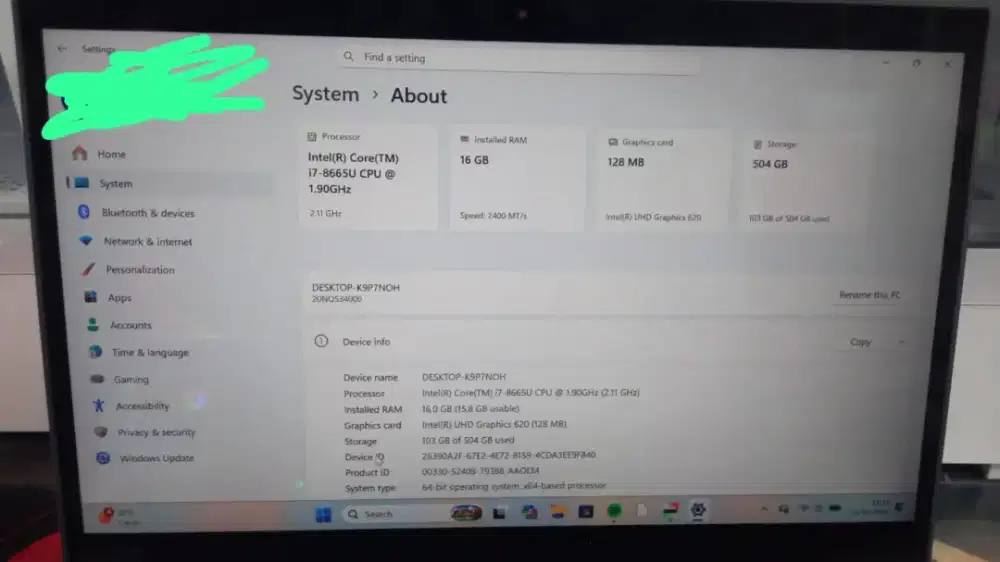 Laptop lenovo yoga x390 core i7 gen 8 ram 16GB ssd 512GB