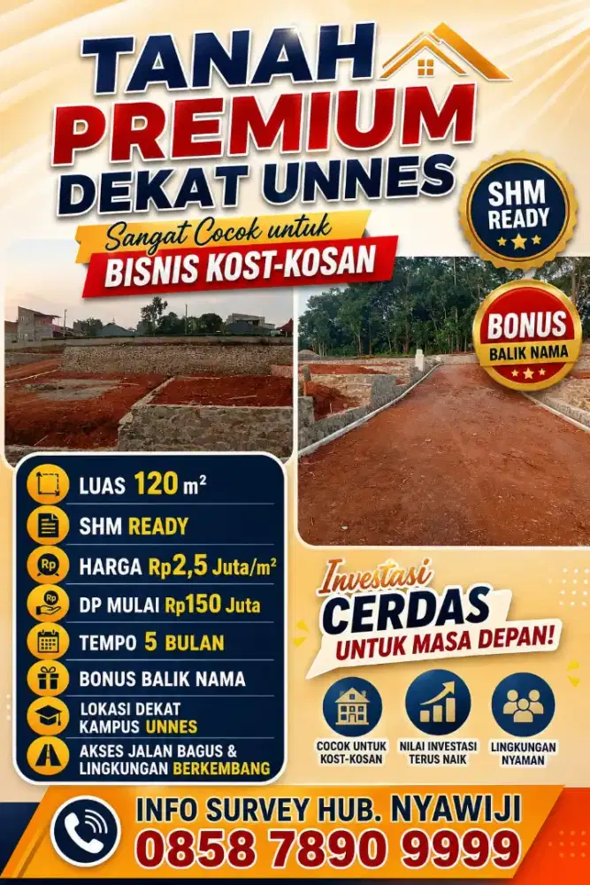 TANAH KAVLING PREMIUM SELANGKAH UNNES SIAP BANGUN