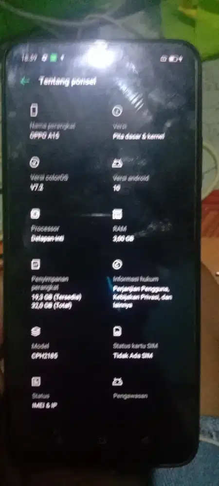 Oppo a15 ram 3 hp+ charger