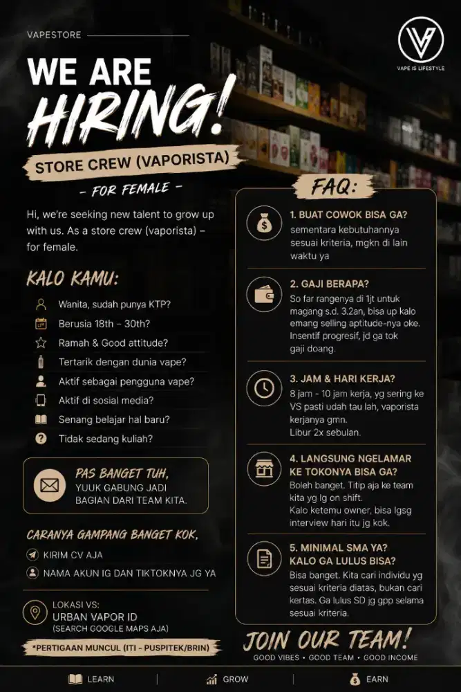 LOKER JAGA TOKO VAPE (WANITA)