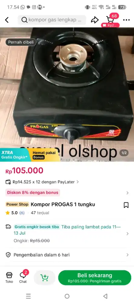 kompor gas 1 tungku