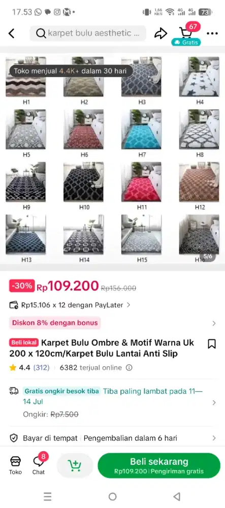 karpet bulu 120x200
