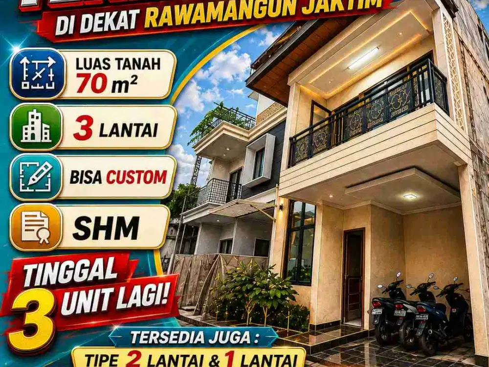 Jual Rumah Cluster 5 Kamar Tidur di Jakarta Timur, Cipinang, 3 Lantai, Strategis