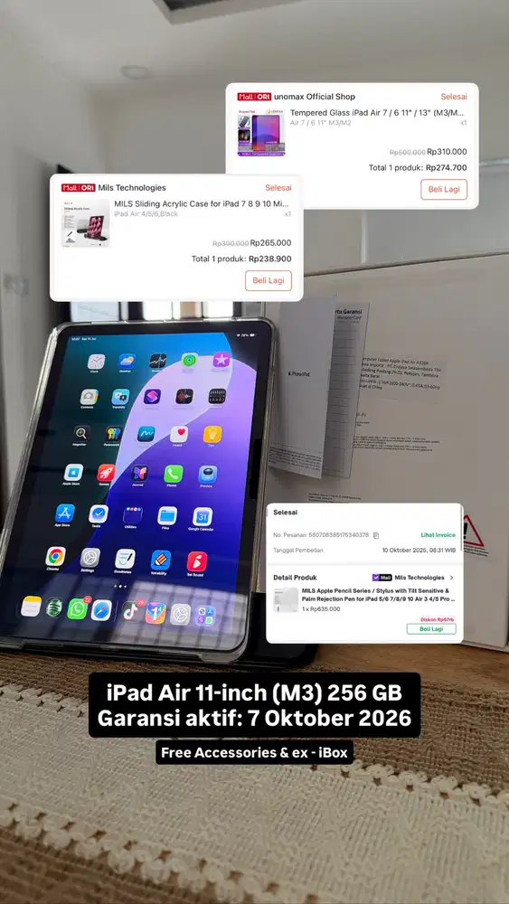 iPad Air M3 11 256GB Wi-Fi BH 98% Garansi Resmi ex-iBox Fullset