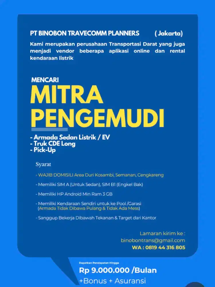 Dicari Mitra Pengemudi