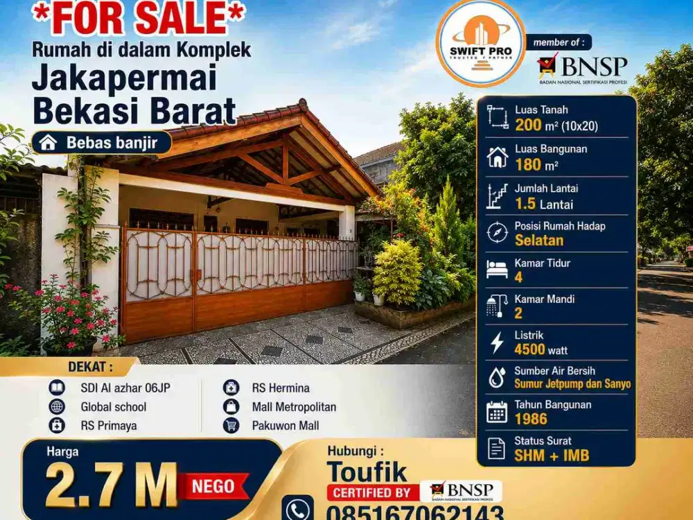 Rumah Hitung Tanah Jakapermai Bekasi Barat SHM